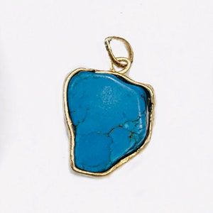 Turquoise , Yellow gold, handmade, charm Necklace