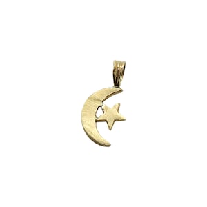 Moon, star, 14K Yellow Gold Moon and Star Gold Charm Pendant