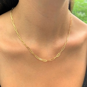 Gold chain , paper clip chain, solid gold chain , 16inch chain