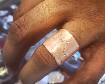 14k rose gold, . Diamond initial , wide band