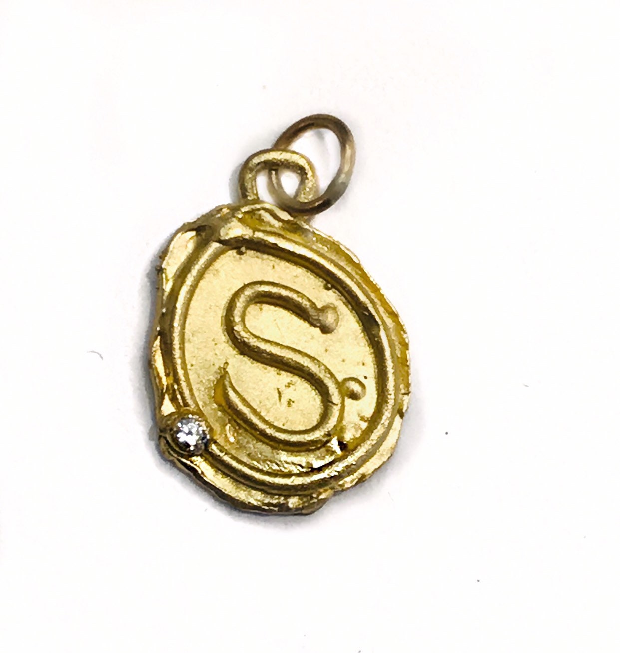 14K Yellow Gold Initial S Charm Pendant 