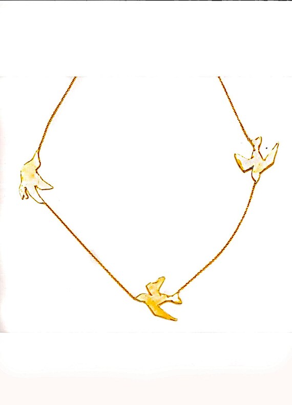 14 kイエローゴールド三羽の鳥の上にペンダントチャームネックレス鳥ファインジュエリーギフト用女性用彼女 鳥（素材（ジュエリー・アクセサリー）ゴールド