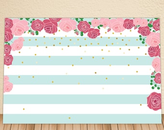 Printable Rose Stripe Backdrop, Baby Shower, Bridal Shower, 6ft x 4ft, Banner, Party Prop, Photography Prop, Floral Rose Stripes