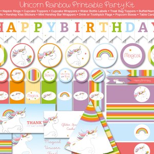 Deluxe Unicorn Rainbow Printable Party Kit, Instant Download, Editable