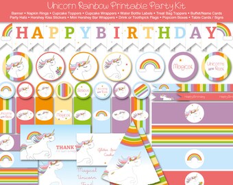 Deluxe Unicorn Rainbow Printable Party Kit, Instant Download, Editable