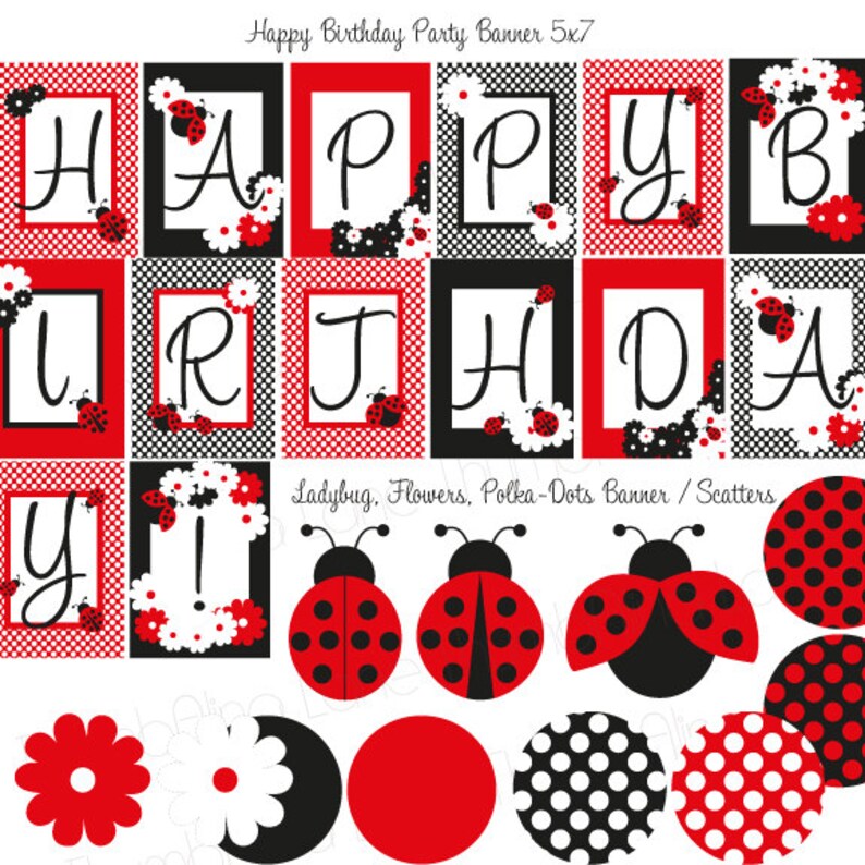 Ladybug Printable Party Kit, Happy Birthday, Instant Download image 2