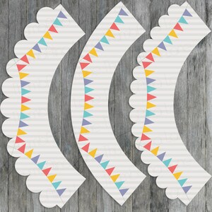 Carnival Circus Printable Cupcake Wrappers - Scalloped Edge - Digital File, Printable, DIY, Instant Download