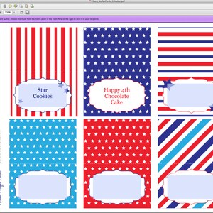 Editable Stars & Stripes Folding Buffet Cards, Printable, Instant Download, Food Tags Place Cards, Memorial Day, Fourth of July, 4th of July image 2