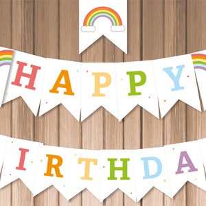 ユニコーンレインボー印刷可能なパーティーバナー、即時ダウンロード、DIY、誕生日