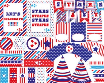 Stars & Stripes Printable Party Kit, Instant Download, Editable, Memorial Day, Fourth Of July, Independence Day, 4th