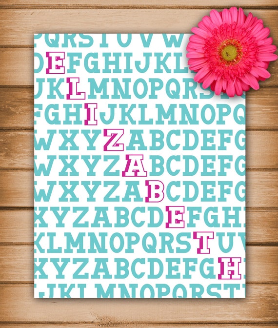 Items similar to Custom Name Print Alphabet Nursery Name Art on Etsy
