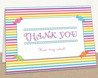 Sweet Shop Candy Land Printable Thank You Note Card, Instant Download