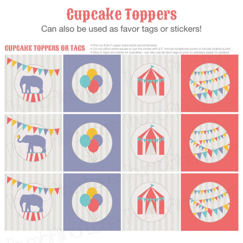 Carnival Circus Printable Cupcake Toppers, Instant Download - Digital ...