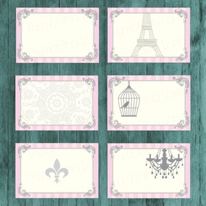 Vintage Parisian Printable Folding Buffet Cards, Instant Download, Paris, French, Folded, Printable, DIY