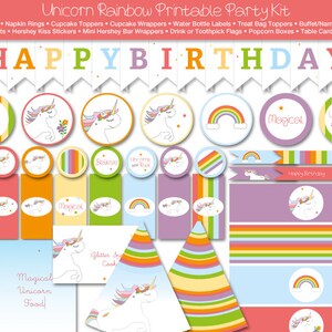 Unicorn Rainbow Printable Party Kit, Instant Download, Editable