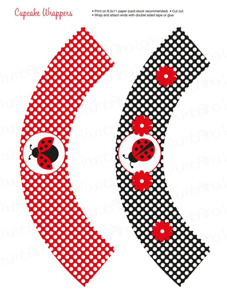 Ladybug Cupcake Toppers &amp; Wrappers Printable Kit- Digital File, Printable, DIY - Etsy