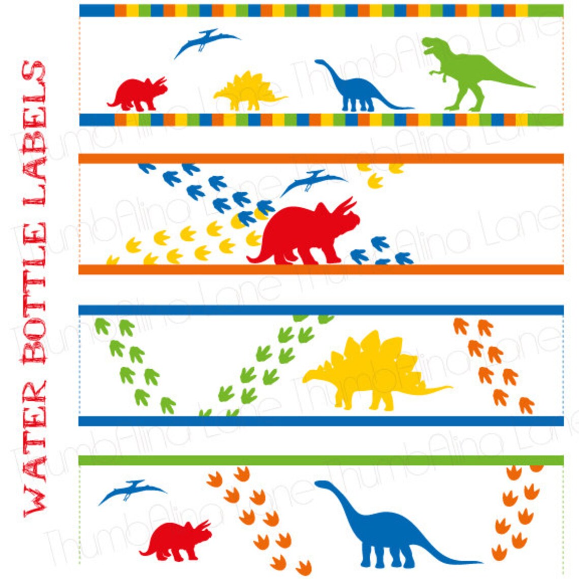 Dinosaur Printable Water Bottle Labels, Instant Download Digital File ...