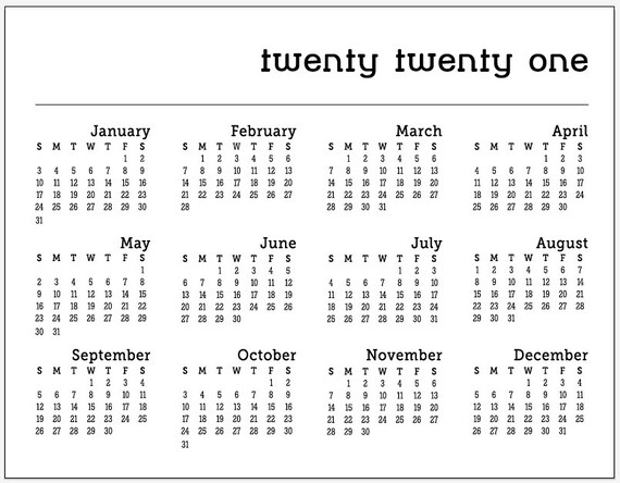 2021 Printable Calendar, Instant Download, 8.5 x11, Black and White, PDF, Digital File, PRINTABLE, D.I.Y. Il_570xn