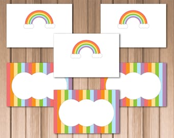 Editable Rainbow Folding Buffet Cards, Printable, Instant Download, Food Tags, Place Cards, Birthday