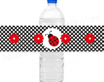 Ladybug Printable Water Bottle Labels, Instant Download  - Digital File, Printable, DIY