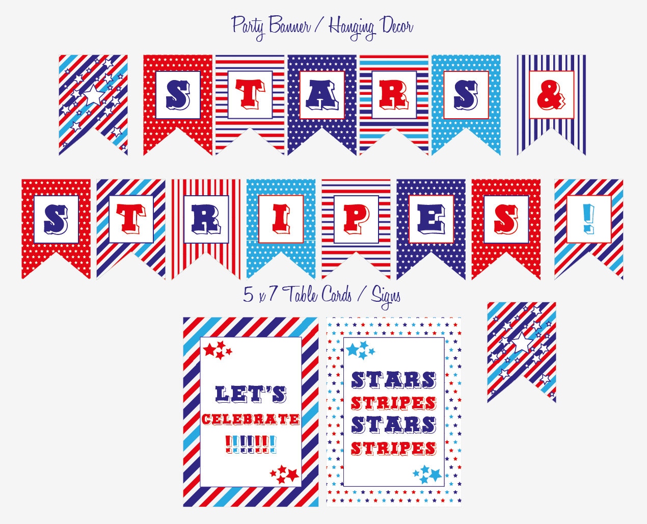 Stars &amp; Stripes Printable Party Kit, Instant Download, Editable, Memorial Day, Fourth of July ...