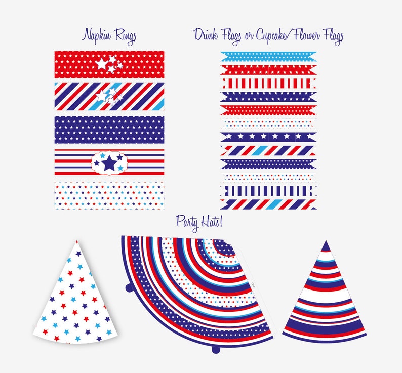 Stars &amp; Stripes Printable Party Kit, Instant Download, Editable, Memorial Day, Fourth of July ...