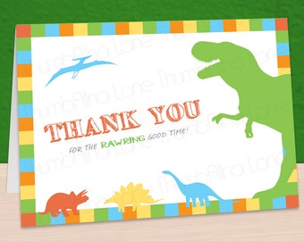 Dinosaur Printable Thank You Note Card, Instant Download, DIY, T-Rex, Rawr, Roar