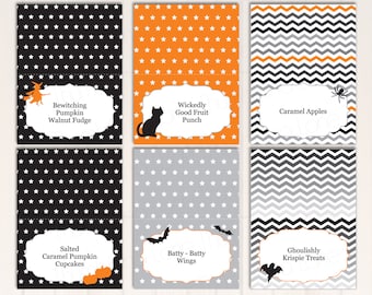 Editable Halloween Printable Buffet Cards / Food Tags / Place Cards, Instant Download, Stars, Chevron