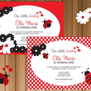 Ladybug Printable Invitations, Lovebug, Birthday, Baby Shower, DIY