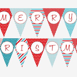 Printable Holiday Party Banner and Hanging Decorations, MERRY CHRISTMAS, Instant Download