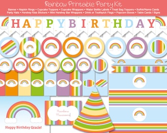 Rainbow Printable Party Kit, Instant Download, Editable