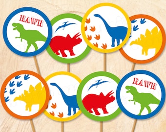 Dinosaur Printable Cupcake Toppers, Instant Download - Digital File, Printable, DIY