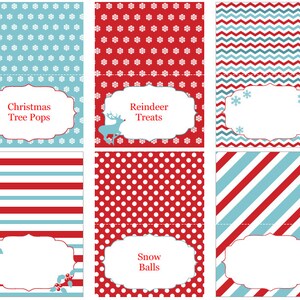 Bearbeitbare druckbare Buffetkarten / Food Tags / Tischkarten, Sofort Download, Schneeflocken, Rentier, Chevron, Cookie Party