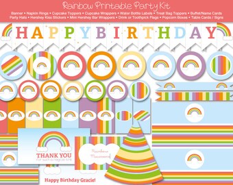 Deluxe Rainbow Printable Party Kit, Instant Download, Editable