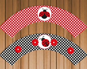 Envoltorios para cupcakes imprimibles de Mariquita - Archivo digital, imprimible, bricolaje