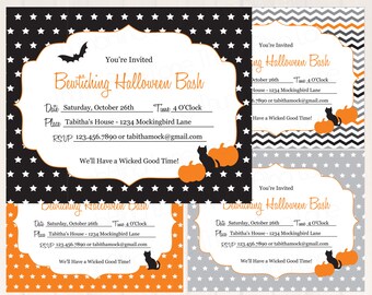 Editable Halloween Printable Party Invitations, Instant Download, Stars, Chevron