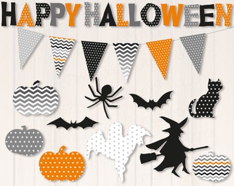 Halloween Printable Banner / Hanging Decorations / Scatters, Instant Download, Stars, Chevron