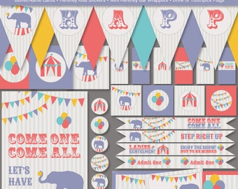 Carnival Circus Elephant Printable Party Kit, Instant Download - Birthday Party - Digital File, PRINTABLE, D.I.Y.