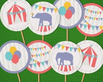 Carnival Circus Printable Cupcake Toppers, Instant Download - Digital File, Printable, DIY