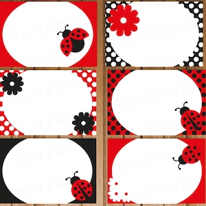 Ladybug Printable Folding Buffet Cards, Instant Download, Polka Dots, DIY, Birthday, Baby Shower