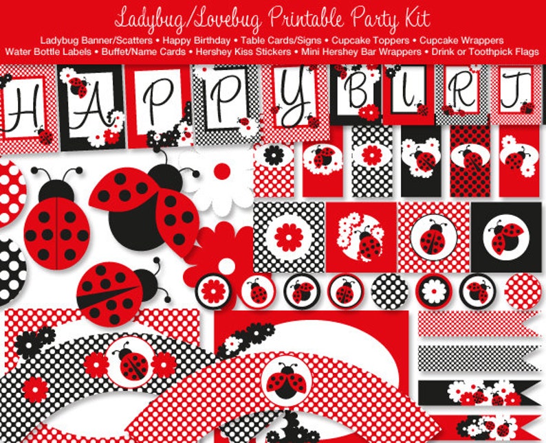 Ladybug Printable Party Kit, Happy Birthday, Instant Download image 1