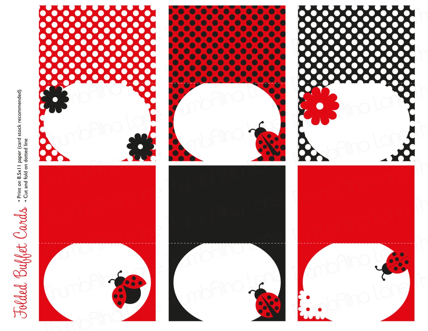 Ladybug Printable Folding Buffet Cards, Instant Download, Polka Dots ...