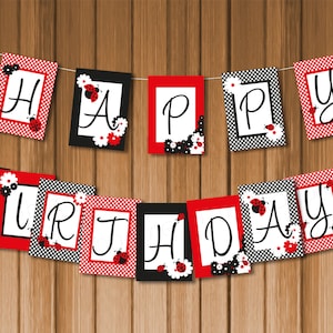 Ladybug Printable Happy Birthday Party Banner, Instant Download, DIY