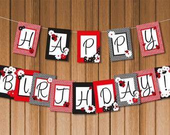 Ladybug Printable Happy Birthday Party Banner, Instant Download, DIY