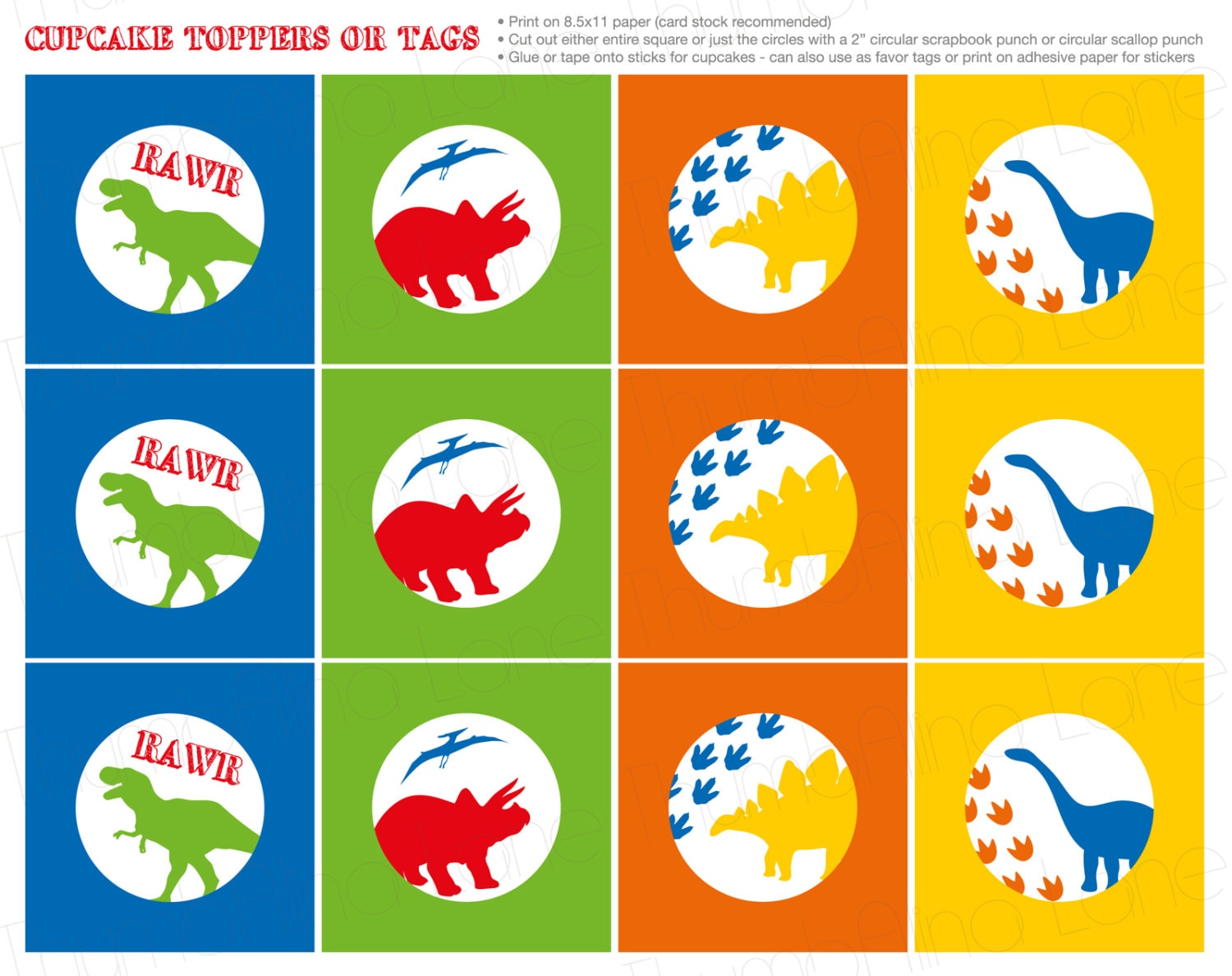 Dinosaur Printable Cupcake Toppers, Instant Download - Digital File ...