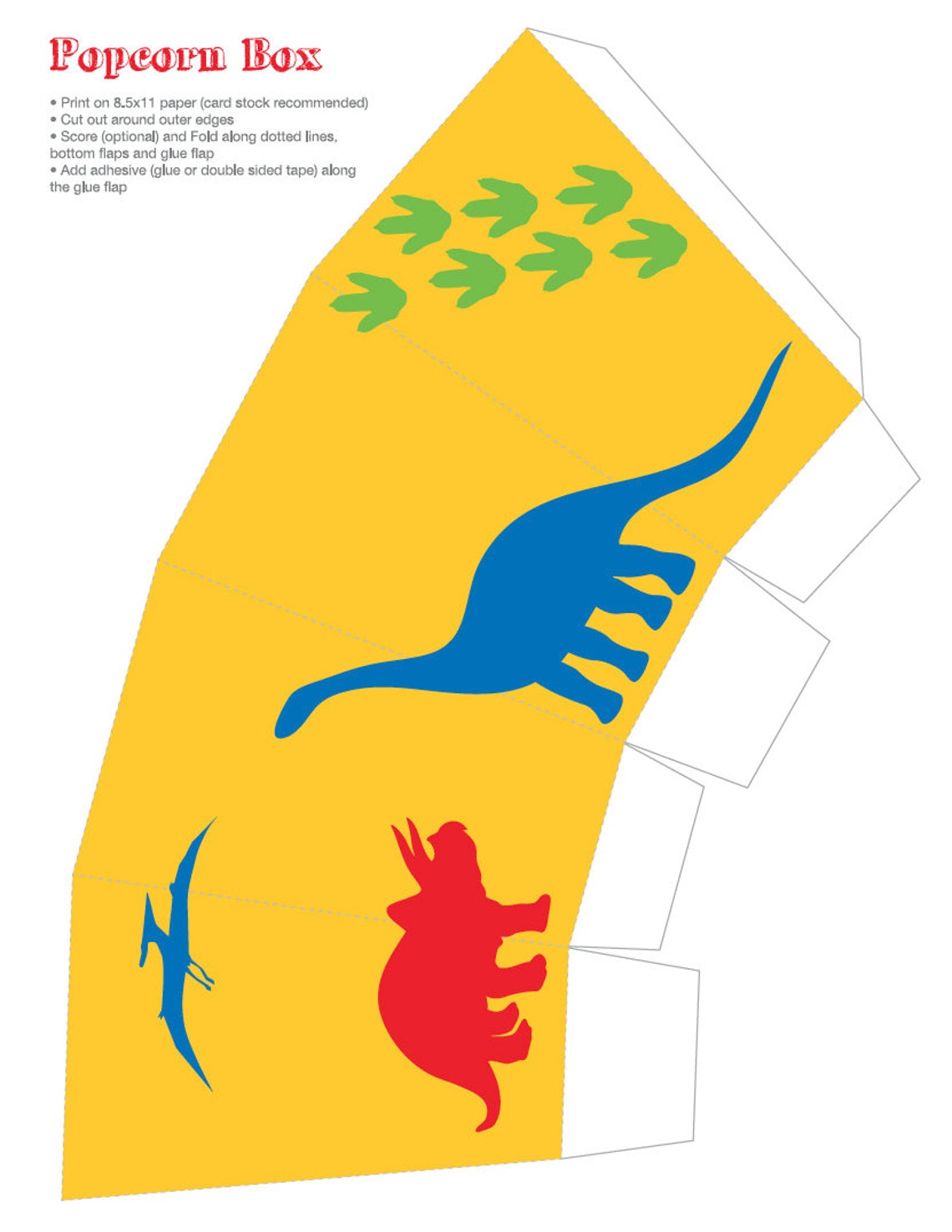Dinosaur Printable Popcorn Boxes, Instant Download, DIY - Etsy