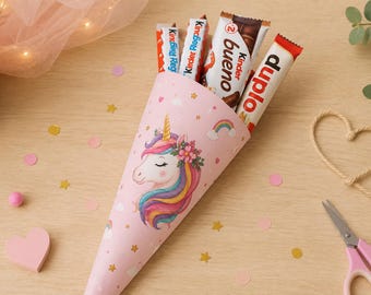 Modello per mini cono scolastico da stampare | Cono scolastico unicorno fai da te | PDF PNG stampabile | Regalo per il ritorno a scuola | Modello per lavoretto del cono di caramelle