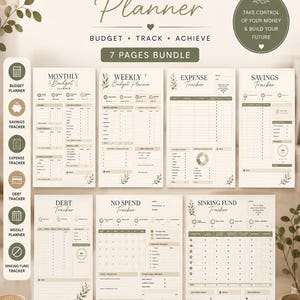Printable Finance Planner Bundle | Budget Planner | Expense Tracker | Savings Tracker | Debt Tracker | No Spend Tracker | Sinking Fund
