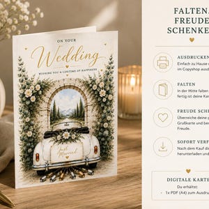 Printable Wedding Card, Fold & Print Greeting Card, Elegant Floral Wedding Congratulations Card, Instant Download PDF A4