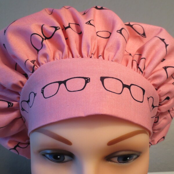 Pink eyeglasses print bouffant Hat